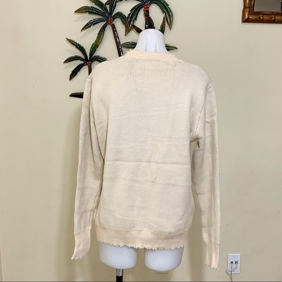 4. Miss Sparkling tattered smiley face Distressed Crew Neck and cuffs sweater - Picture 3 of 6